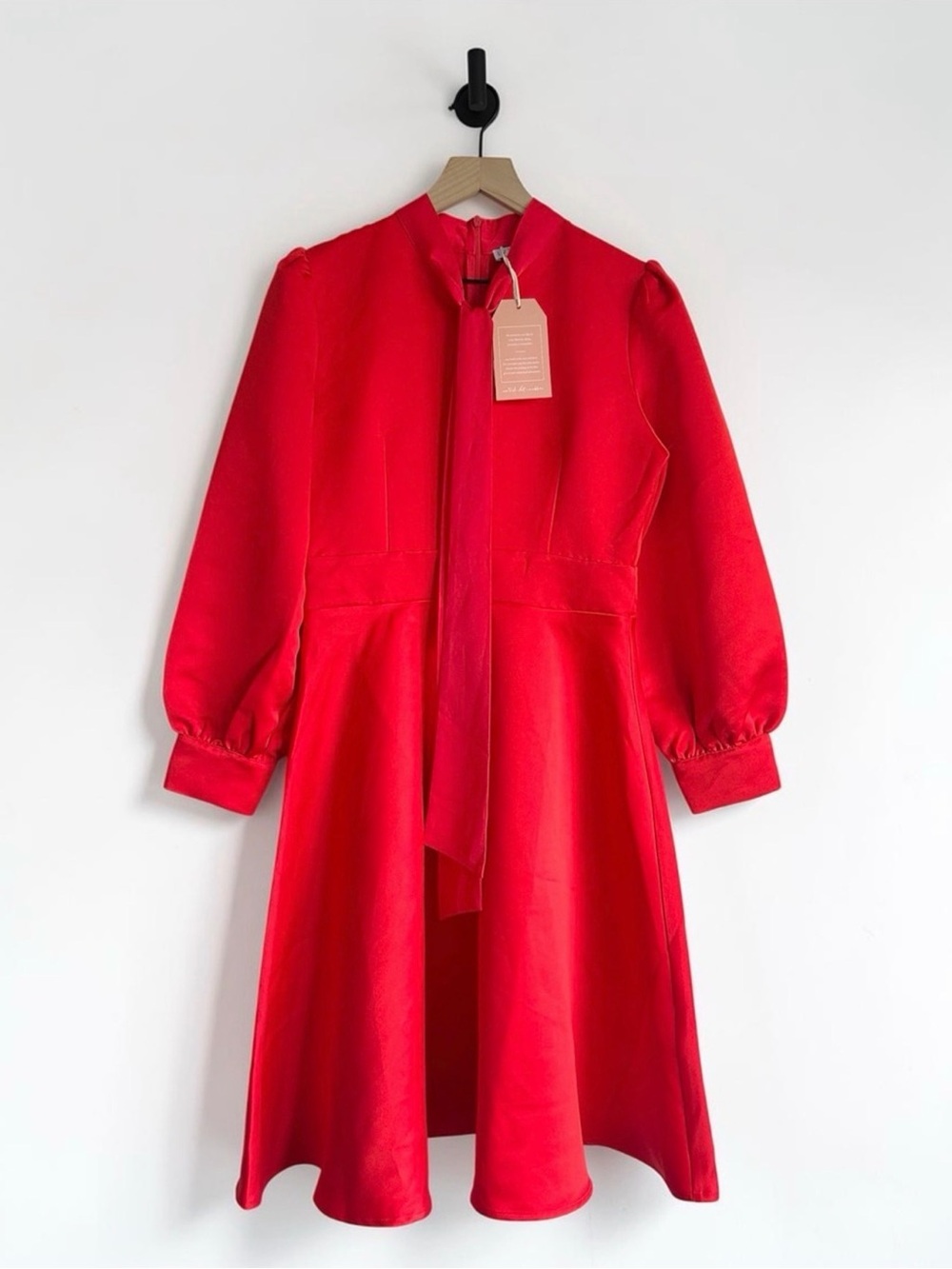 Ivy City Co Red Long Sleeve Tie-Neck Dress